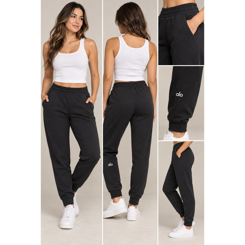 Alo Yoga Womens Black Jogger Sweatpants Elastic Waist Activewear Size Small